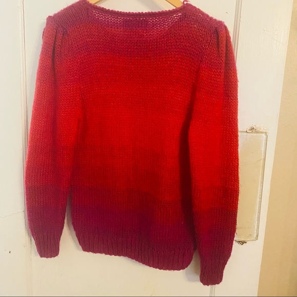 Vintage 80s Hand Knitted Sweater With plaid/ombré design size medium - Picture 6 of 11